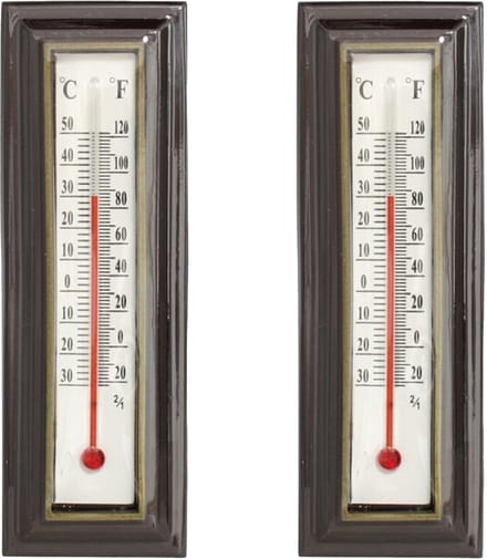 Gerimport Thermometer - 2x - kunststof - 16 x 5 cm - bruin - tot 50 graden Celsius