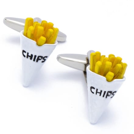 Manchetknopen - Frietjes Puntzak Chips Wit en Geel