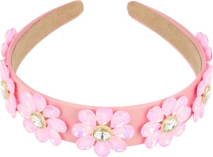 Haarsoires Haarband Diadeem 4cm – Bloemen - Facetstenen – Roze