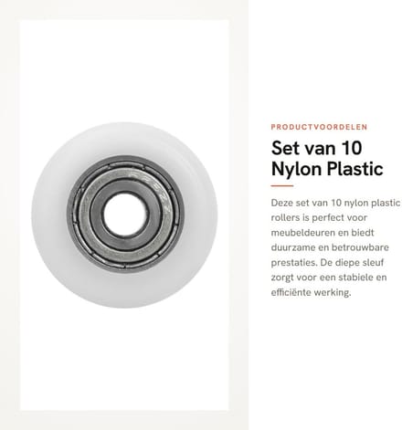 Dailygoods - Set van 10 Nylon Plastic Rollers met Diepe Sleuf voor Meubeldeuren