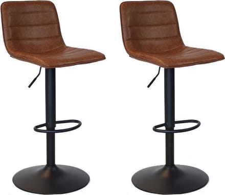 Bronx71® Industriële Barkruk Boston leer cognac 60 - 76 cm - draaibaar - Barkrukken set van 2 - barstoel