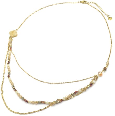Ketting Gelaagd - Kralen - RVS - Lengte 39-45 cm - Bruin