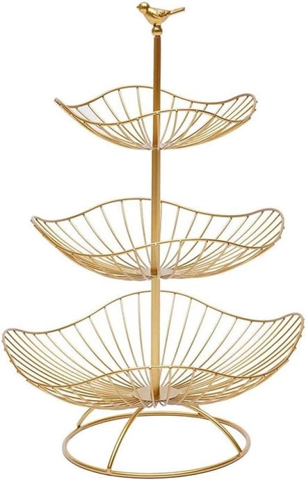 Fruitmand 3 etages - Etagère tafelblad - Fruit presenteren - IJzeren constructie - 31 x 31 x 47 cm - Goud