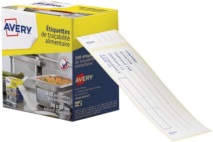 Avery etiketten voedselcodering | HACCP | ft 98 x 40 mm | dispenser van 300 afscheurbare etiketten | Frans