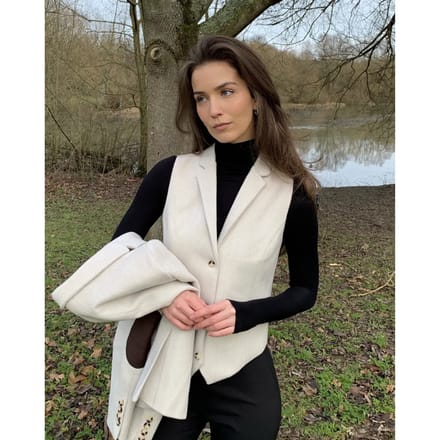 Crèmekleurig getailleerde damesvest van wolmix tweed