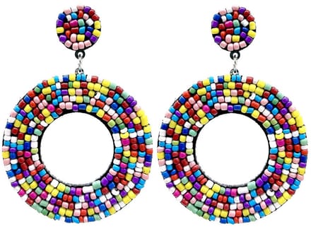 Statement Oorbellen Rond - Kralen - 7 cm - Multicolor