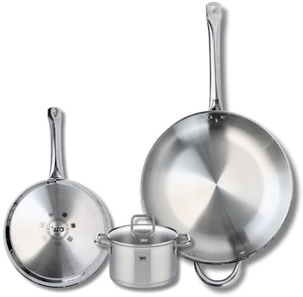 Set van 2 Koekenpannen 24 en 32 cm en 1 braadpan 14 cm Elo Profi Citrin