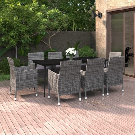 vidaXL - 9-delige - Tuinset - met - kussens - poly - rattan - en - glas