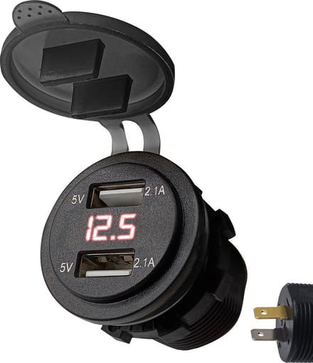 ProRide 12V USB Autolader 2 Poorten Inbouw met Voltmeter - 4.2A/5V - PVM1-R - USB Stopcontact Auto, Boot en Camper - Rood