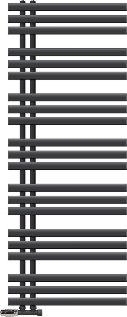 LuxeBath badkamer radiator Ijzer EM 600x1600 mm antraciet middenaansluiting met aansluitset en thermostaat hoekwand, design radiator badkamer verwarming handdoekwarmer handdoekdroger handdoekradiator