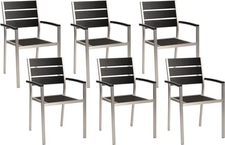 VERNIO - Tuinstoel set van 6 - Zwart/Zilver - Aluminium
