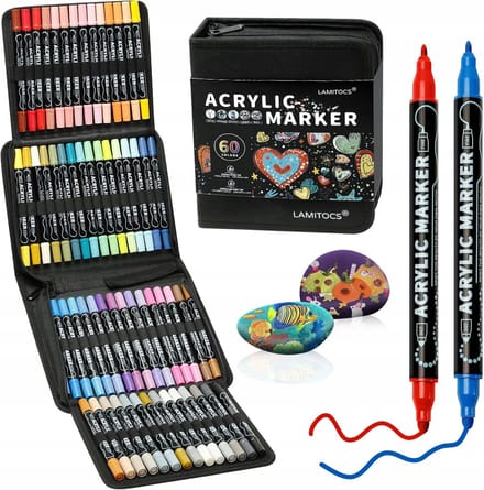 Acryl Markers Set 60 Kleuren Dubbele Punt voor Schilderen & Knutselen