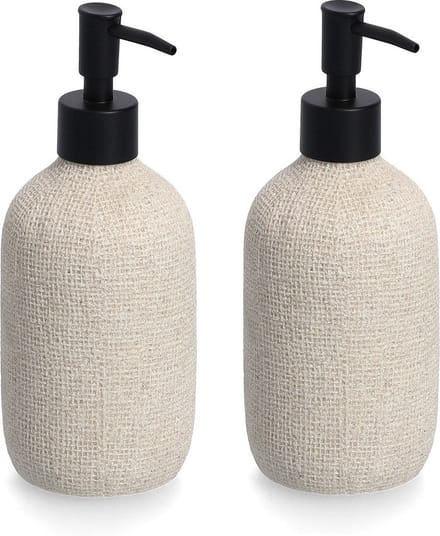 Zeller Zeeppompje/dispenser - 2x - kunststeen - beige - 20 cm - Natural jute look