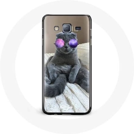 Coque pour Samsung Galaxy J7 Chat avec Lunettes de vue violettes