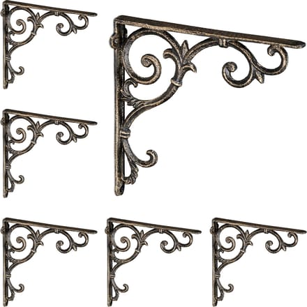 6x plankdrager antiek - set - schapdragers - plankendragers - gietijzer - brons