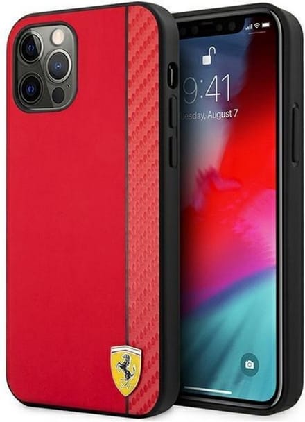 Ferrari Smooth Carbon Back Case - Geschikt voor Apple iPhone 12 Pro Max (6.7") - Rood