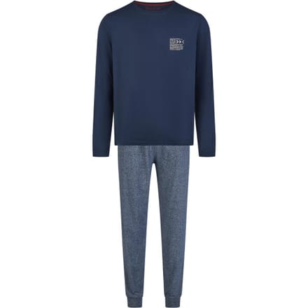 Phil & Co Heren Pyjama Set Lang Jersey Katoen Blauw/Grijs - Maat M