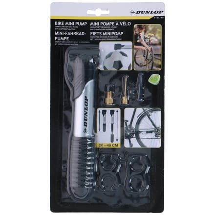 Dunlop Mini fietspomp - Uitschuifbaar - Max. 6 bar - Grijs - Inclusief 3 ventielen