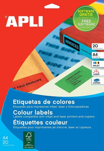 Stickers/etiketten Apli 70 x 37 mm Rood A4 20 Lakens