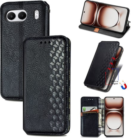 Luxe PU Lederen Ruitpatroon Wallet Case + Glas Screenprotector voor OnePlus Nord 4 _ Zwart