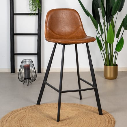 Bronx71® Industriële barkruk Logan cognac leer eco-leer 70 cm - barstoel