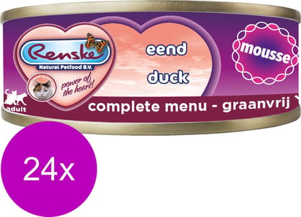 Renske Kat Mousse Eend - Graanvrij, 24x70 gram - Gezonde natvoeding zonder granen