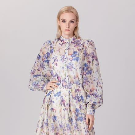 Organza overhemd met bloemenprint en lange mouwen