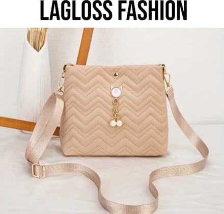 LaGloss® Schoudertas Gewatteerd met Parels Khaki - Verstelbare schouderriem - 20 x 7 x 18 cm