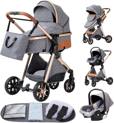 3-in-1 Kinderwagen Combinatie Set Blauw Compact Inklapbaar Hoge Zit