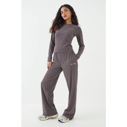 Dames DSGN Studio Zachte Gestreepte Rechte Pijp Broek | Pruim | Maat: 2XL