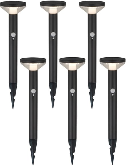 Maclean - Set van 6 stuks - Solar LED lamp - Tuinlamp met sensor - 3 modi - P44, 3,7V, 1200 mAh - Zwart
