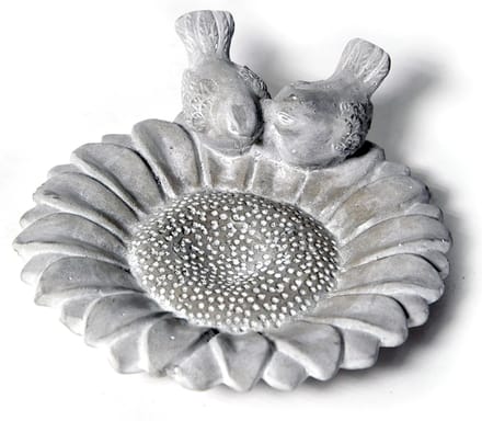 Mega Collections Vogelbad/voederschaal - bloem - grijs -Steen - D31 x H7 cm - drinkschaal voor tuinvogels