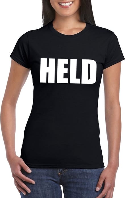 Held tekst t-shirt zwart dames S