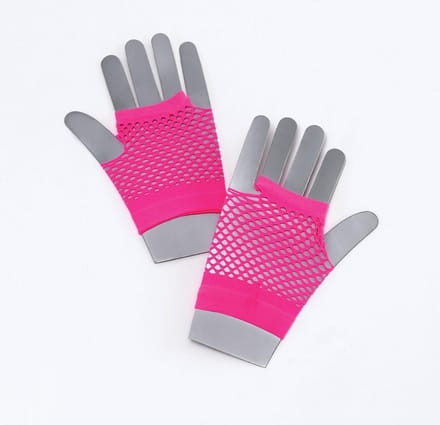 Carnaval verkleed korte visnet handschoenen - roze - voor volwassenen