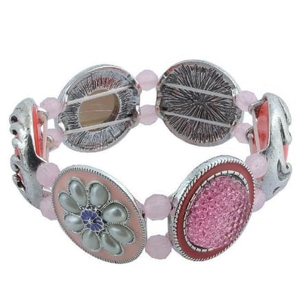 Behave - Rekarmband dames - Zilverkleur roze - Boho vrolijk - 17cm