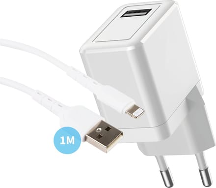 Oplader geschikt voor iPhone & iPad - Lightning naar usb kabel - 12w usb Adapter - 1 Meter - Set