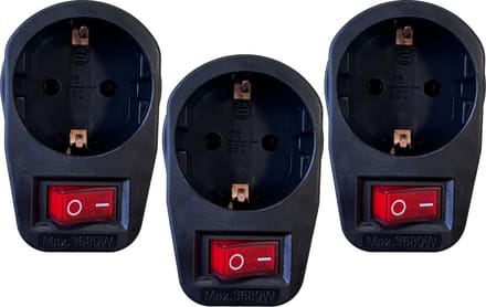 Benson Stopcontact adapter - 3x - zwart - met randaarde en schakelaar - verdeelstekkers