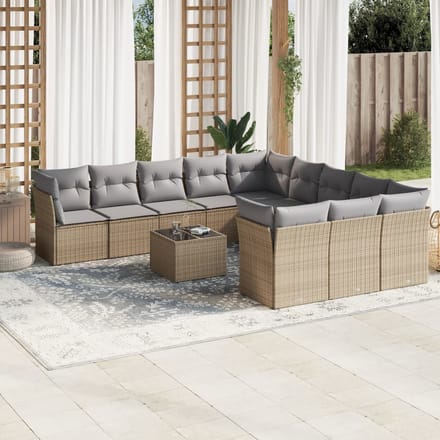 vidaXL - 12-delige - Loungeset - met - kussens - poly - rattan - beige