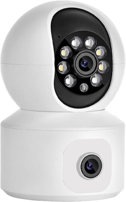 Beveiligingscamera Binnen - Thuiscamera Wifi - Huisbewaking - Dubbele Lens - 1080p HD - Wit