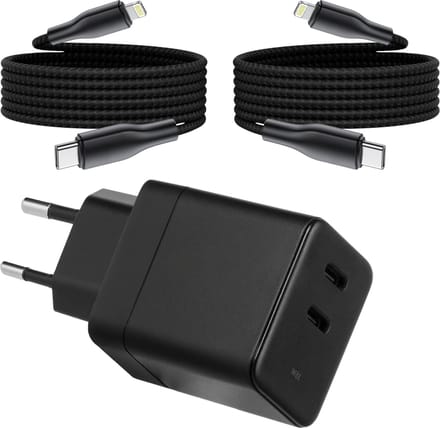 Dual Power Adapter USB C - Geschikt voor iPhone - Oplader Kabel met 3 Meter Lange USB C Kabels - Snellader