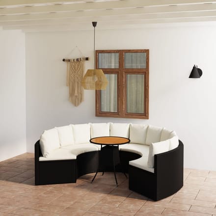 vidaXL - 7-delige - Loungeset - met - kussens - poly - rattan - zwart