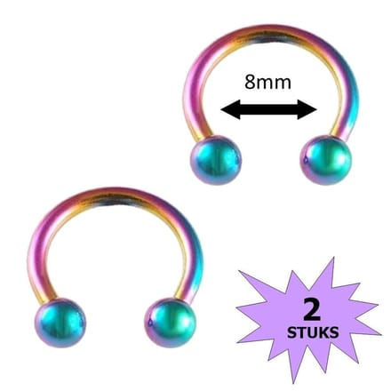 Fako Bijoux® - Circular Barbell Piercing - Hoefijzer - 8mm - Multicolor - 2 Stuks