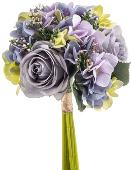 Emerald - Kunstbloem Hortensia Roos Bundel 32cm paars - Kunstplant voor binnen