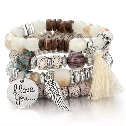 Armbandenset 4 stuks - Lava Natuursteen - Elastisch - EmmyRovi