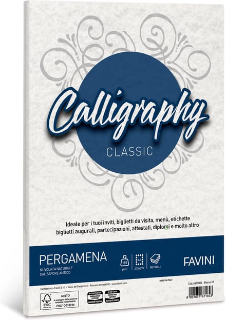 Perkament 50 vel A4 190 g/m2 inkjet kleur Naturel Wit Calligraphy Bianco 01 FAVINI