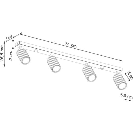 Plafondlamp KARBON 4L met 4 verstelbare spots - Sollux Lighting - IP20 - Wit aluminium behuizing - 81 x 6.5 x 16.5 cm - 4 x GU10 LED, exclusief lichtbron - 4 x 10 W - Minimalistische plafondlamp voor gang, hal en woonkamer