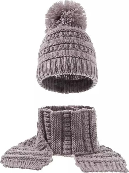 Kinder Winterset Muts & Sjaal – Gebreid – Grijs – 1 t/m 3 Jaar