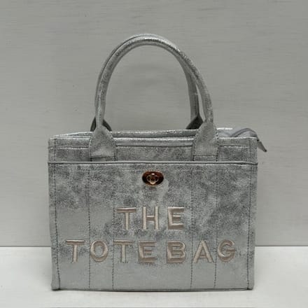 Metallic tote bag met gouden detail zilver klein Silver