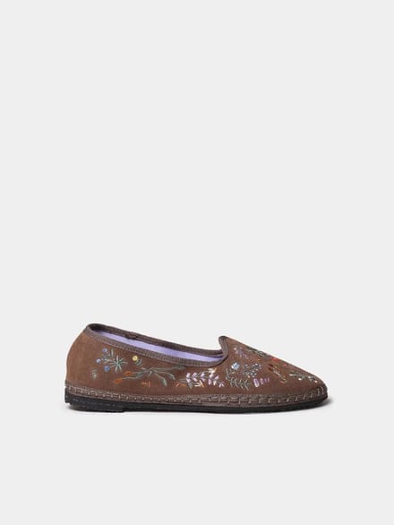 Suède ballerina-jurk voor dames met geborduurde bloemen | PERALADA