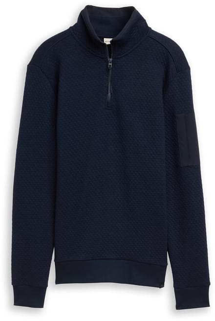 Tom Tailor - Troyer Sweatshirt met mouwzak - Maat L - sky captain blue